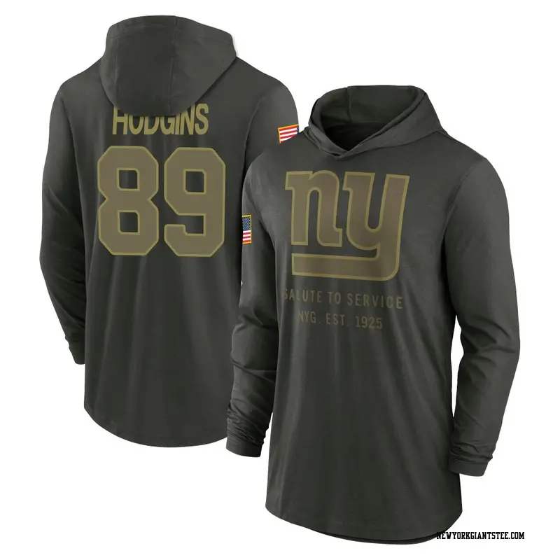 Youth New York Giants ＃89 Isaiah Hodgins Forest/Green 2025 Salute to Service Sideline Lightweight Hooded Pullover Long Sleeve T-
