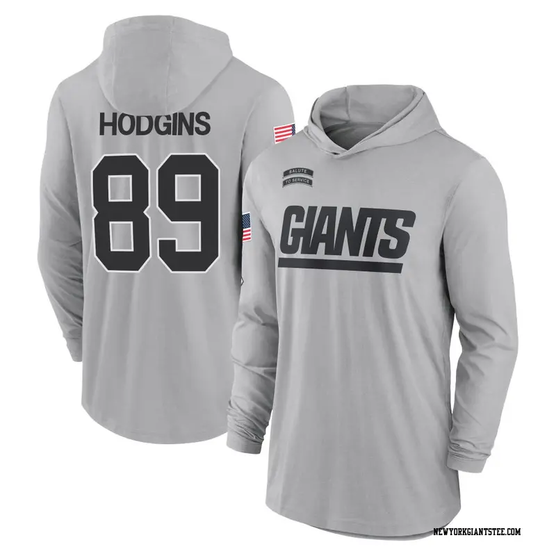 Youth New York Giants ＃89 Isaiah Hodgins Gray 2024 Salute to Service Lightweight Performance Long Sleeve Hooded T-Shirt